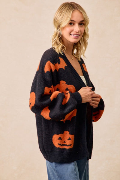 Pumpkin & Bats Open Cardigan