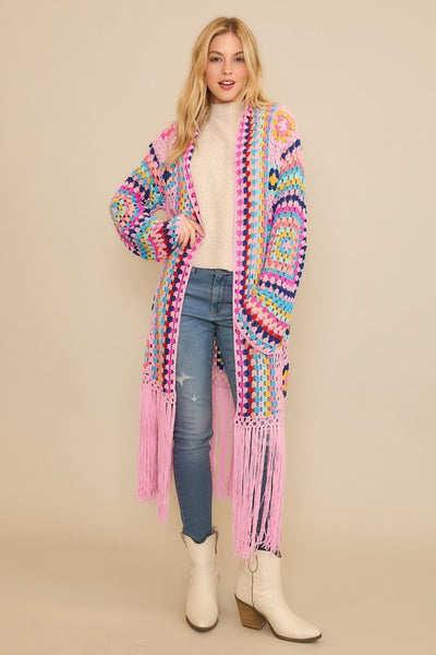 Colorful Crochet Cardigan Duster