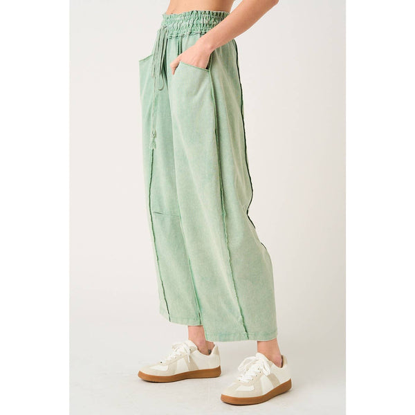 mittoshop - MINERAL WASH SEAM DETAIL PULL ON BARREL PANTS
