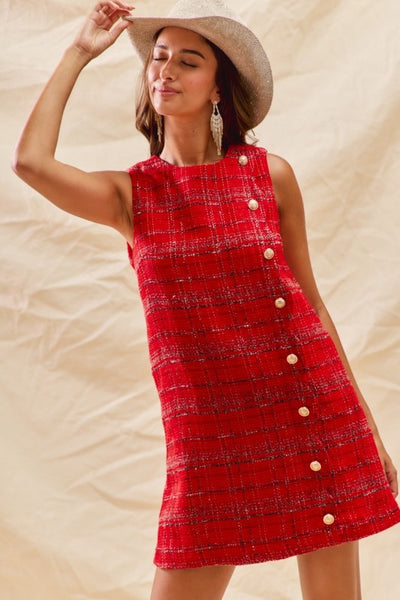 Christmas Tweed Holiday Mini Dress With Pockets