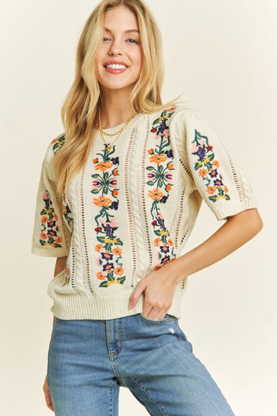Elegant Embroidered Ivory Sweater