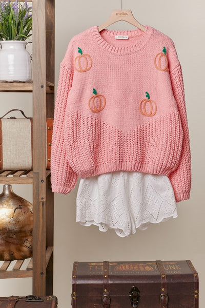 Oversized Pink & Pumpkins Sweater