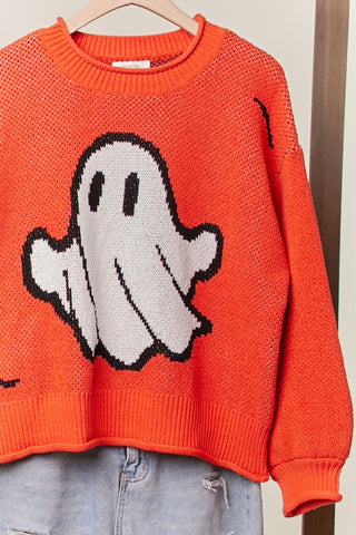 Orange Spooky Ghost Sweater