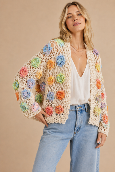J.NNA - Floral Crochet Cardigan