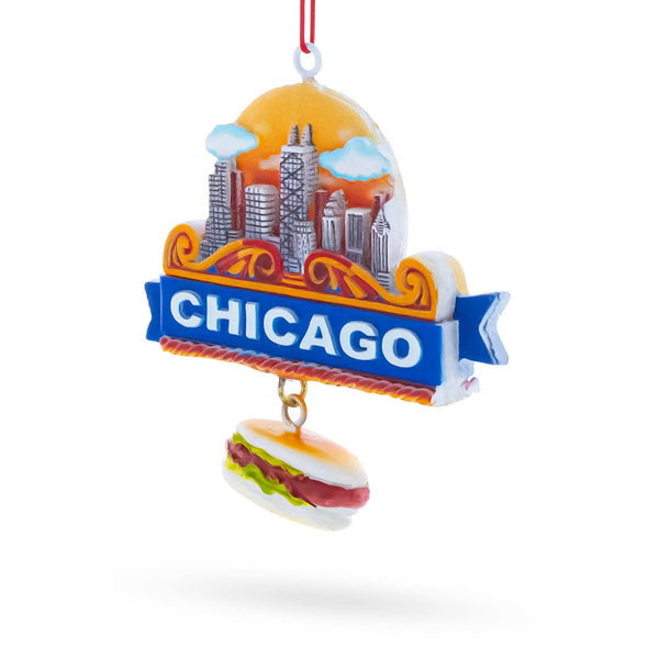 Chicago Skyline with Hot Dog Resin Christmas Ornament