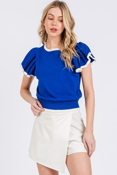 Cobalt Blue Sweater-Knit Top