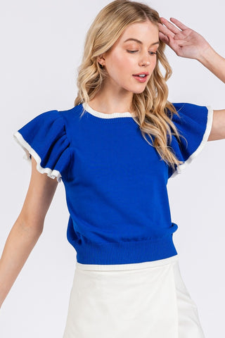 Cobalt Blue Sweater-Knit Top