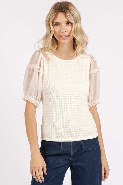 Cream Short Sleeve Top