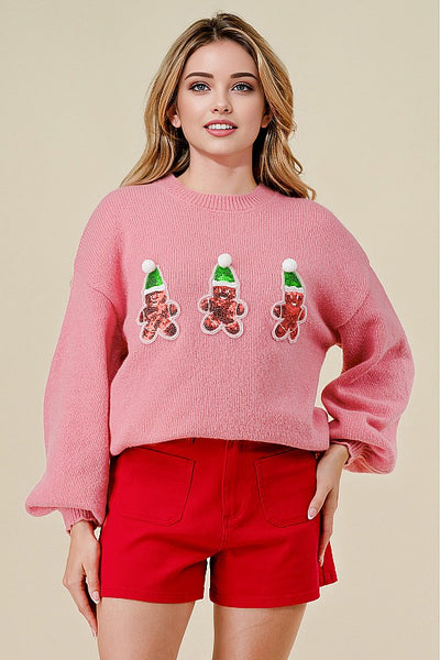 Pink Sequin Gingerbread Sweater