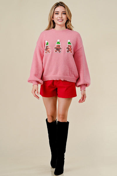 Pink Sequin Gingerbread Sweater