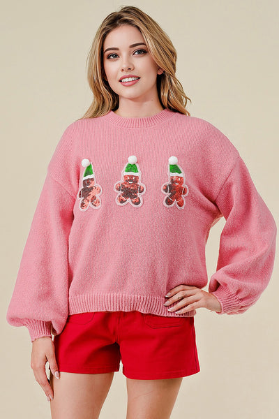 Pink Sequin Gingerbread Sweater