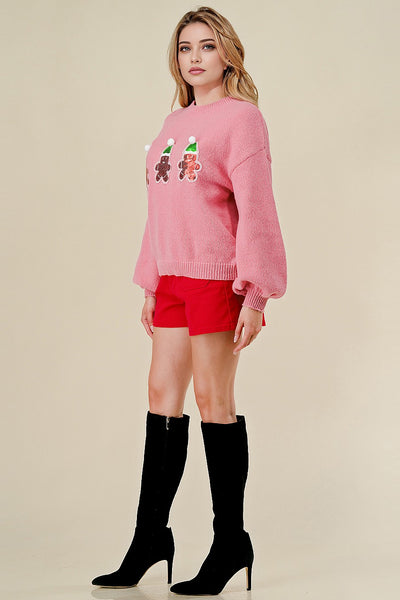 Pink Sequin Gingerbread Sweater