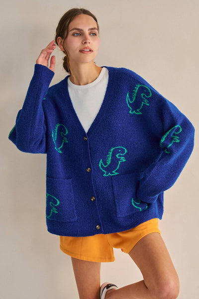 JADE BY JANE - DINOSAUR PATTERN KNIT CARDIGAN
