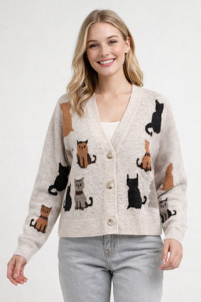 Dreamers by Debut - Multi-Cat Jacquard Cardigan- K6106-B