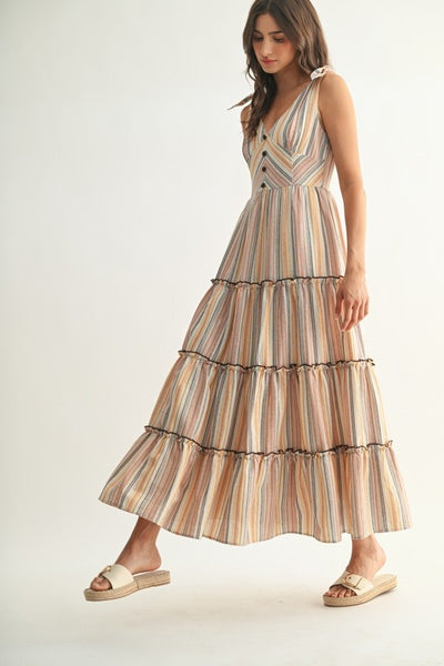 Striped Maxi Dress With Tie Strapes