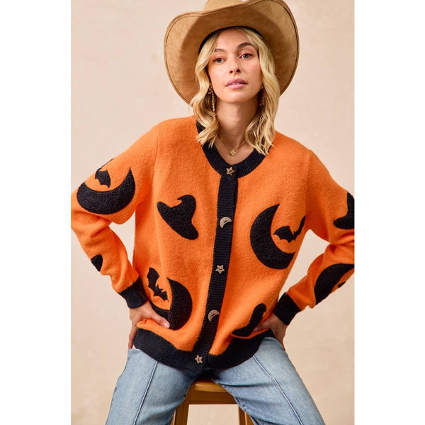 BiBi - HALLOWEEN WITCH HAT MOON BAT ARTWORK CARDIGAN