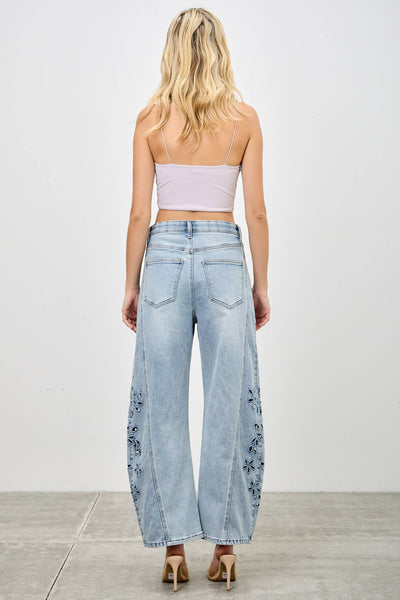 SAIGE DENIM - P8309L-HIGH RISE LOW CURVE BARREL WITH EMBROIDERY