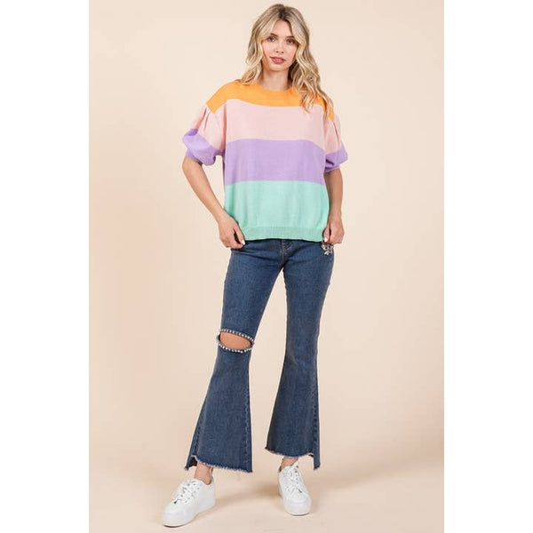 Color Block Short Sleeve Sweater - 20 $25 Sale