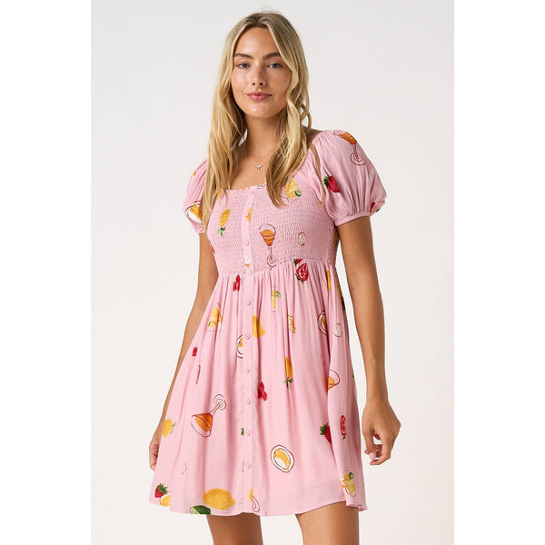 mittoshop - FRUIT PRINT 2 WAY SHORT SLEEVE BABYDOLL MINI DRESS