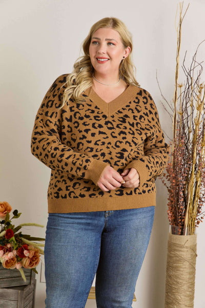 Leopard Pattern V Neck Sweater