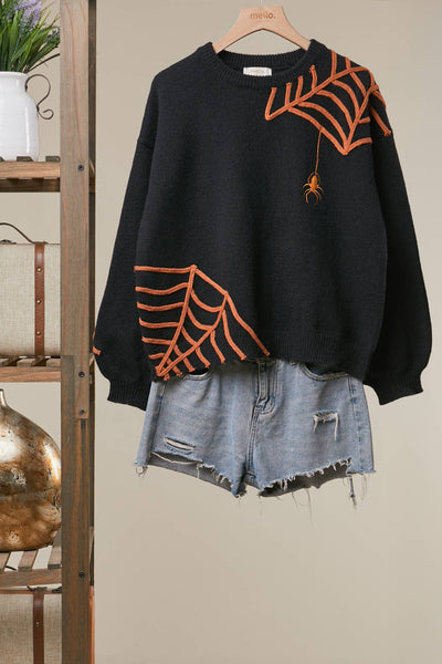 Mello. - Halloween Spider Web and Spider Sweater