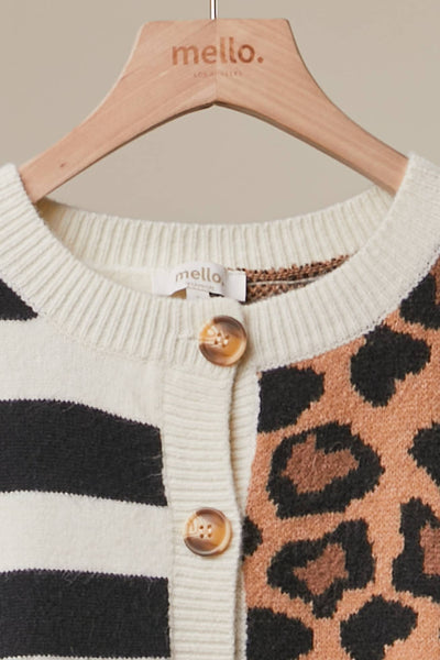 Mello. - Bold Stripe and Leopard Cardigan