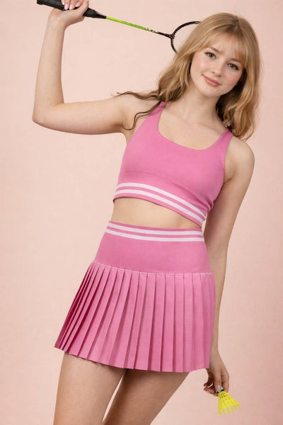 VERY J - NT12571SET-Striped Band Detail Activewear Top & Skirt Set