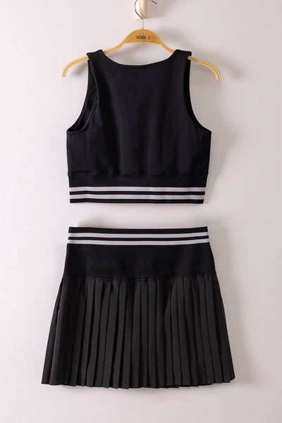 VERY J - NT12571SET-Striped Band Detail Activewear Top & Skirt Set