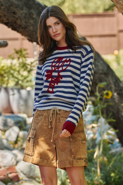Urban Daizy - Lobster Embroidered Breton Stripe Sweater