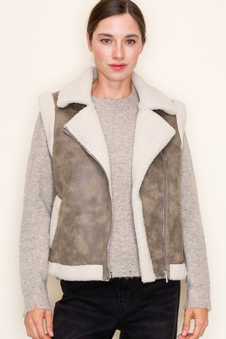 Faux Leather Sherpa Vest