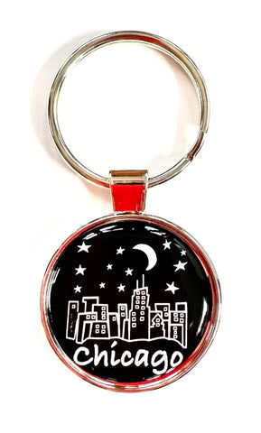 Mary Ellis - Chicago Keychain Night Skyline | Chicago Key Ring Gift
