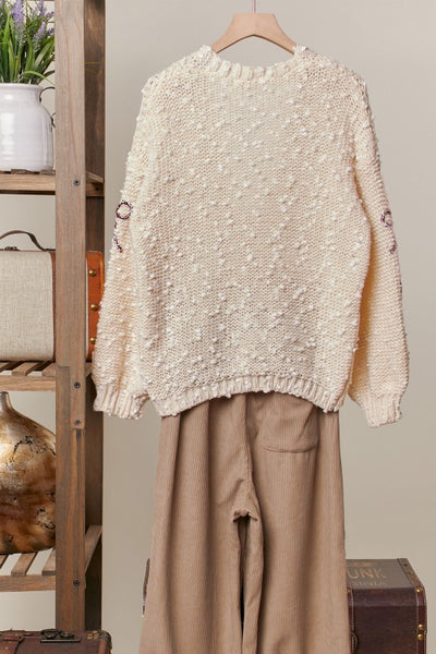 Embroidered Ribbon Popcorn Cardigan