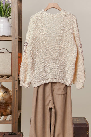 Embroidered Ribbon Popcorn Cardigan