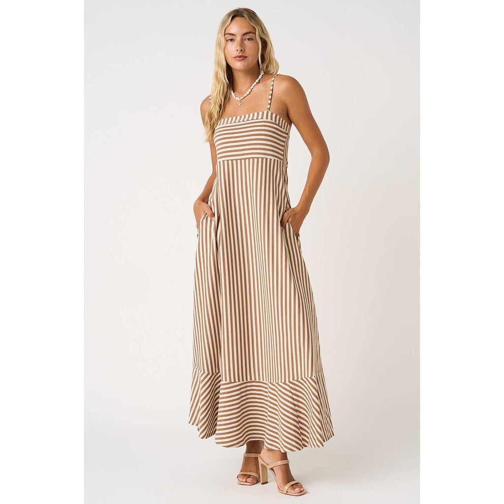 mittoshop - STRIPED SLEEVELESS BACK CUTOUT SUMMER MAXI DRESS