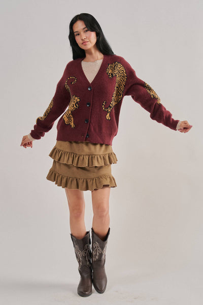 Urban Daizy - Tiger Jacquard Knit Sweater Cardigan