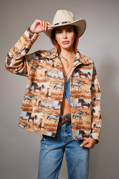 Blue B - 33144J Western Pattern Button Front Jacquard Jacket