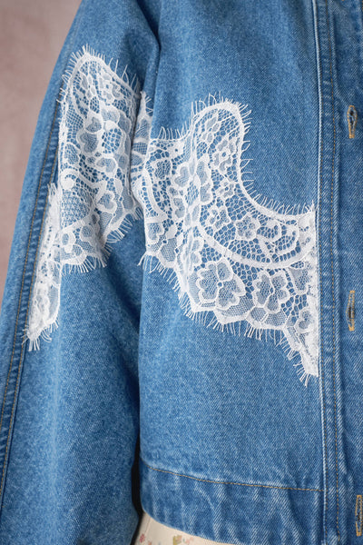Blue B - 25021J Lace Trim Dolman Denim Jacket