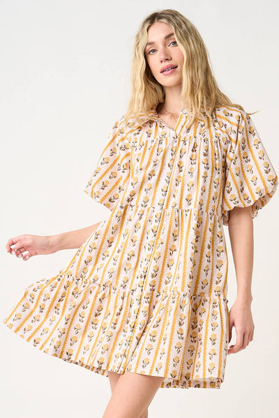 mittoshop - FLORAL STRIPE PRINT TIERED MINI SHIRT DRESS