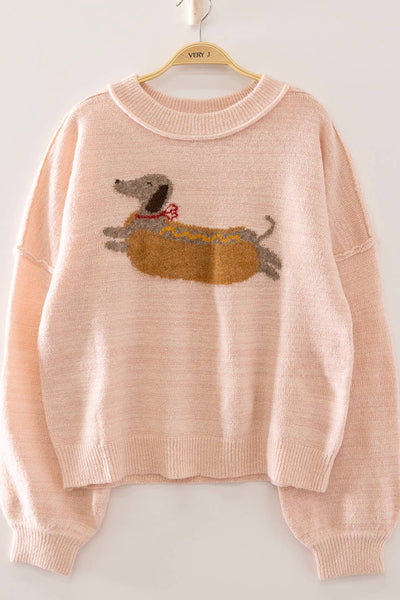 VERY J - 12W3721N-Hot Dog Dog Graphic Sweater