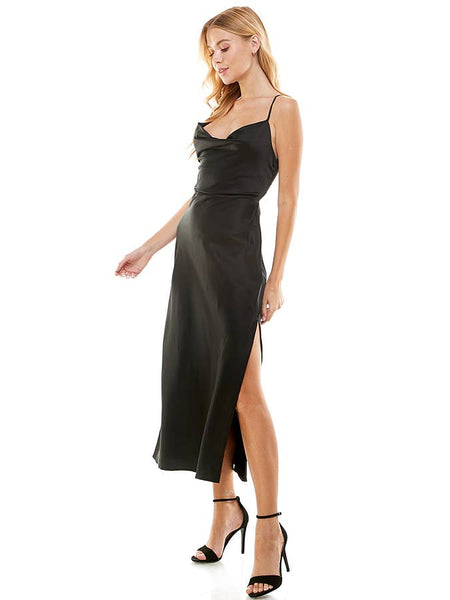 Open Back Cowl Midi Dress With Slit