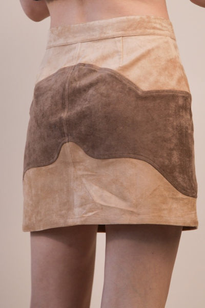 Color Block Vegan Suede Mini Skirt - Multiple Colors