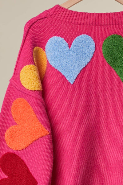Mello. - Love Lettering Heart Patchwork V Neck Cardigan