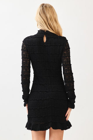 Ruffle Lace Mock Neck Bodycon Dress - Black