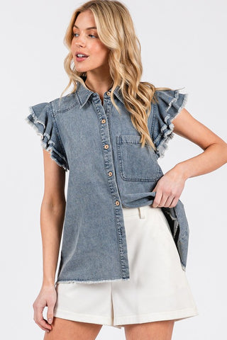 Denim Short Sleeve Top