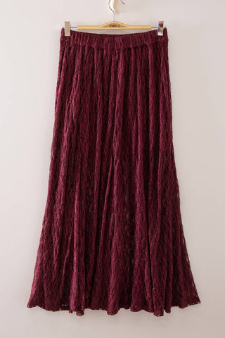 VERY J - NS50234-Sheer Lace Crinkle Maxi Skirt with Elastic Waist