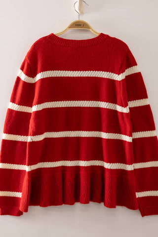 VERY J - 12W3687N-Stripe Peplum Knit Sweater