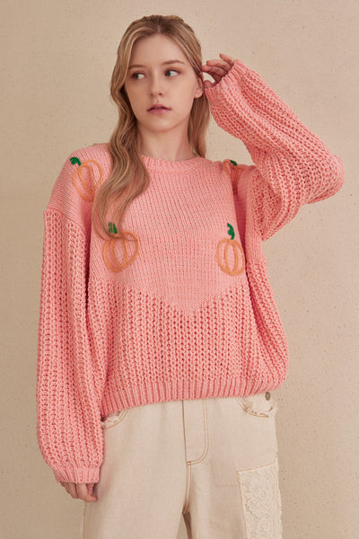 Oversized Pink & Pumpkins Sweater