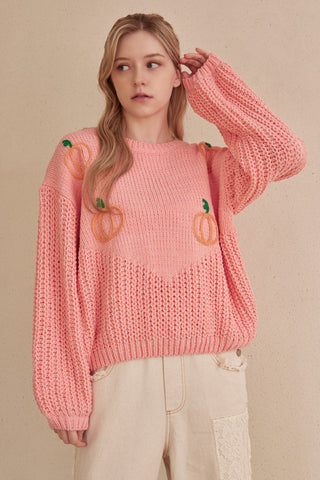 Oversized Pink & Pumpkins Sweater