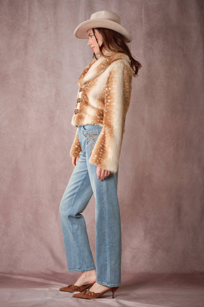Blue B - 25004J Buckled Deer Print Faux Fur Jacket