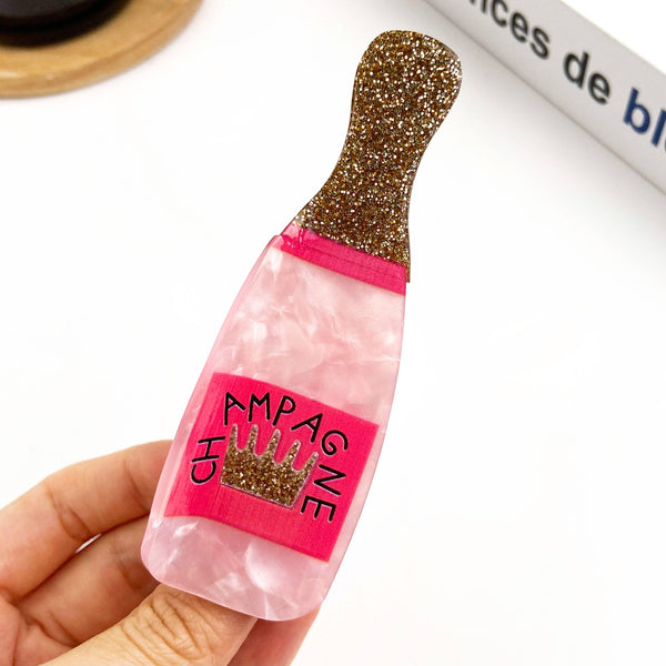 Glitter Champagne Bottle Hair Claw Clip